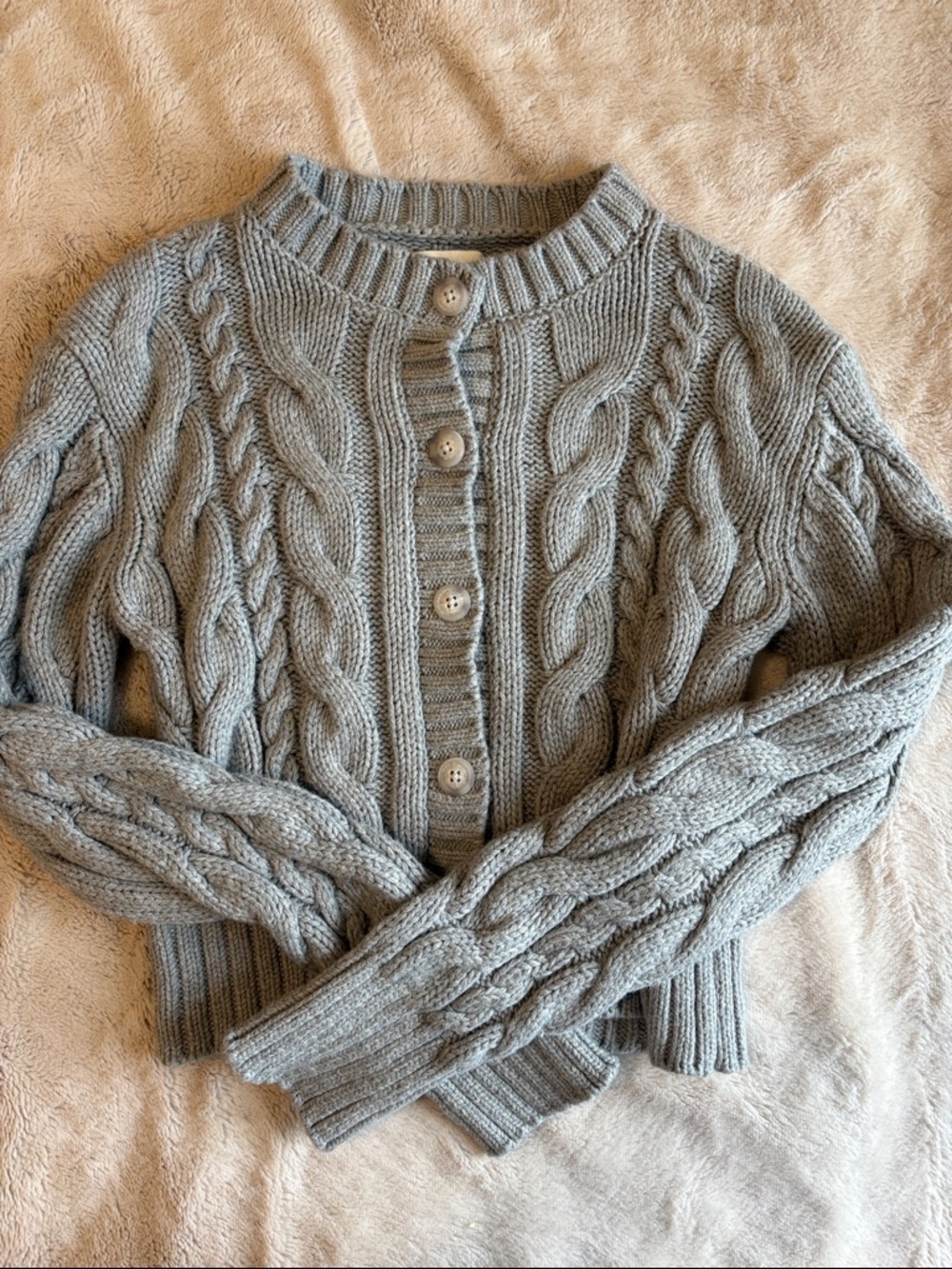 Abercrombie & Fitch Gray Cable-Knit Button Cardigan